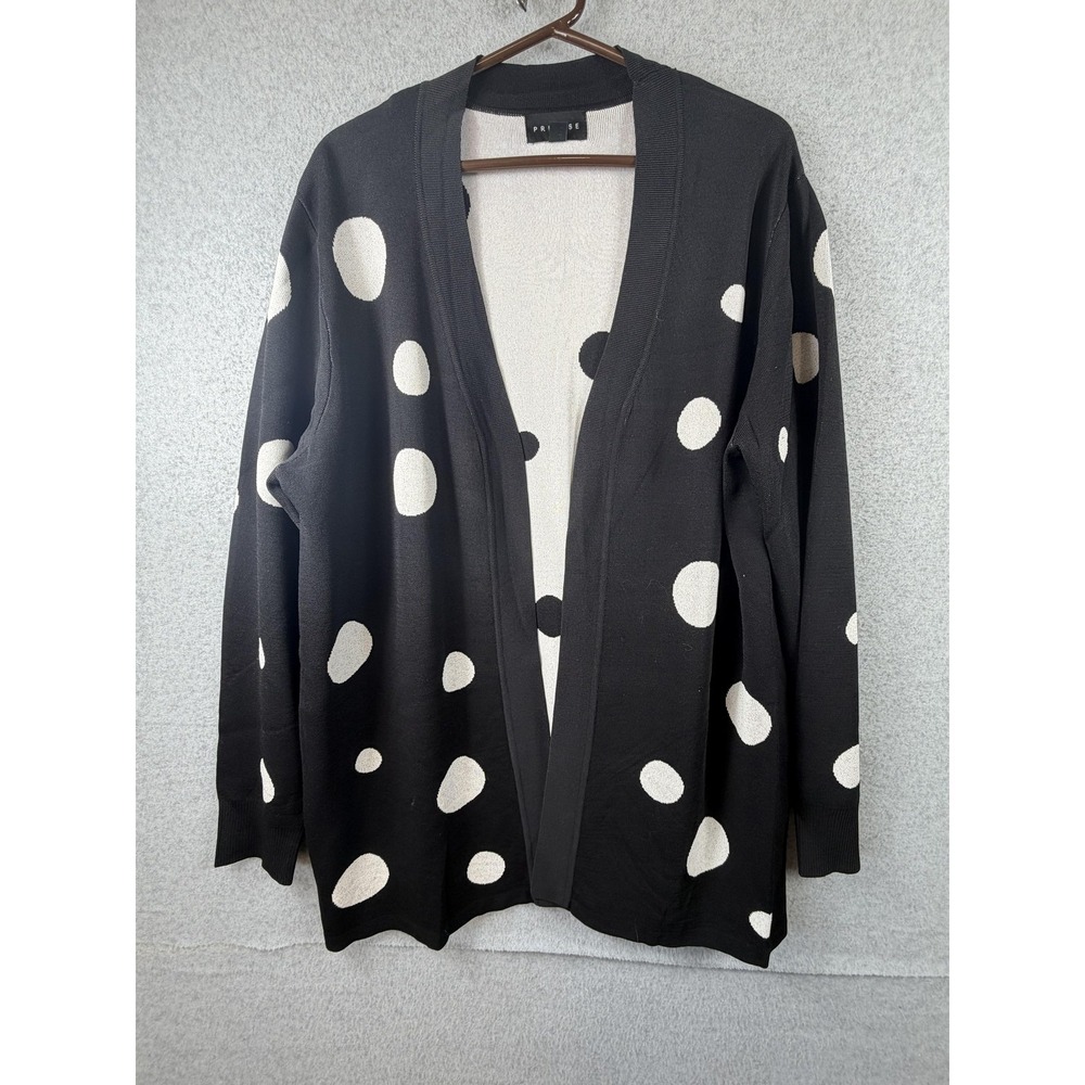 Premise Cardigan Womens XL Black‎ Polka Dot Open Front Knit Sweater Long Sleeve